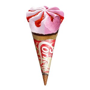 Cornetto Es Krim Rasa Stroberi dan Vanila dengan Saus Stroberi